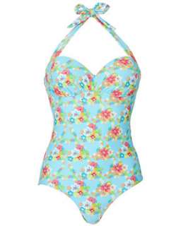 Turquoise (Blue) Kelly Brook Spotty Floral Swimsuit  233822648  New 