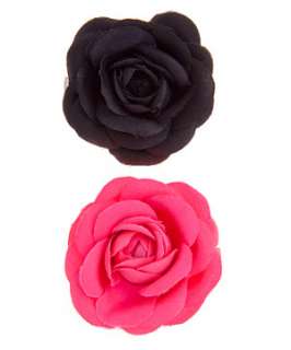 Fuscia (Pink) 2pk Black and Pink Flower Hair Clips  250486177  New 