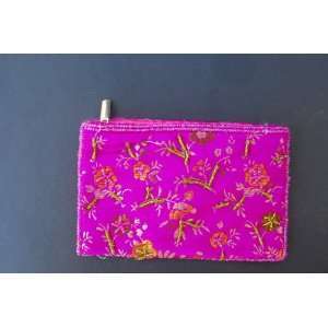   Small Embroidered Flower Brocade Makeup Bags   Pink 