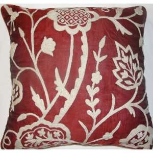  Crewel Pillow Lotus Deep Red Silk Organza (20X20)