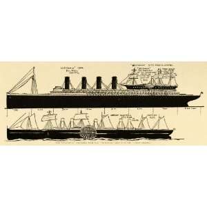  1907 Print Steam Ships Lusitania Britannia Great Eastern 