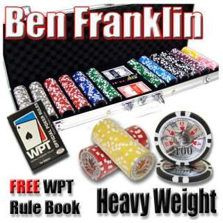 600 Aluminum Case Ben Franklin Poker Chip Set FREE BOOK  