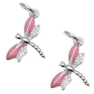  Acosta Beads   Pink Enamel Dragonfly Charm   Slide on and 