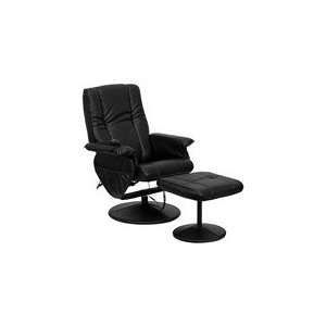  Swivel Seat Recliner and Ottoman in Black Leather with Remote 