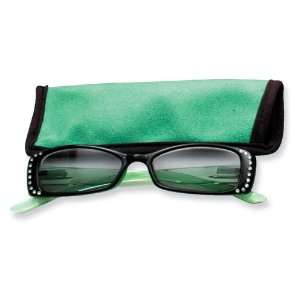  Green Rhinestone 1.75 Magnification Sun Reading Glasses Jewelry