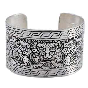  White Metal Wide Dragon Bracelet, Tibetan Bracelet, TB11 Jewelry
