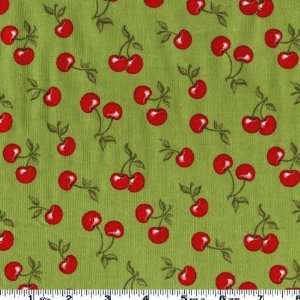  45 Wide 21 Wale Corduroy Cherries Green Fabric By The 