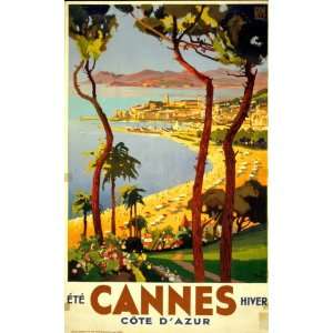  1920s Travel Poster Cannes   Cte dAzur   t, hiver