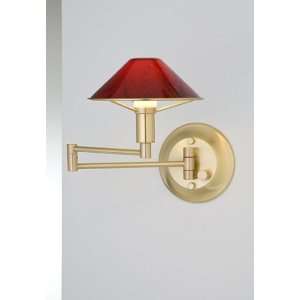   Brushed Brass Magma Red Glass Swing Arm Wall Light