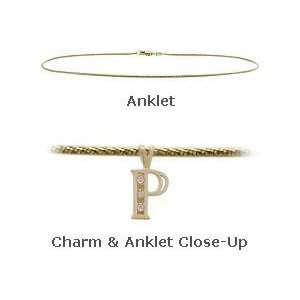  Initial Diamond P Yellow Gold 9 Charm Anklet Jewelry