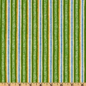  44 Wide Untamed Melody Stripes Green/Orange Fabric By 