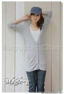 New Womens V Neck Knit Cardigan Sweater Hoodies Korean Fashion Grey 