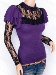  New Womens Sexy Victorian Lace Ruffles Long Sleeves 