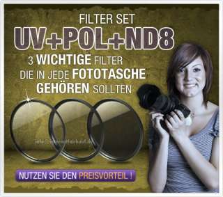 Set UV + POL + ND8 Filter für Panasonic FZ45 FZ100 52mm  
