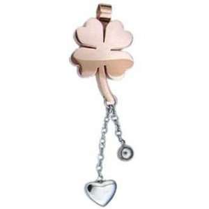   Rose Plated Clover with Dangling Heart and Ball (Chain Not Included