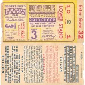   World Series Brooklyn Dodgers Ticket Ebbets Field