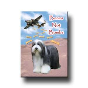  Bearded Collie Bones Not Bombs Peace Fridge Magnet 