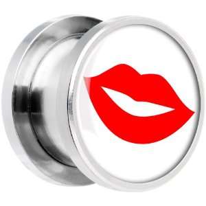  7mm Steel White Red Hot Lips Screw Fit Plug Jewelry