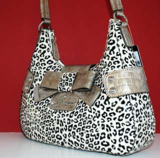 NWT GUESS Logo Black Leopard Purse Hobo Bag Handbag Animal Print Sac 