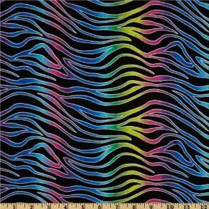  44 Wide Zebra Glitter Rainbow/Black Fabric By The Yard 