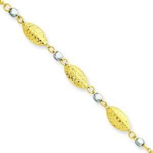  14k Two Tone Puff Rice Bead Bracelet Jewelry