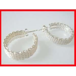  Chainmail Hoop Earrings Solid Sterling Silver #0583 Arts 