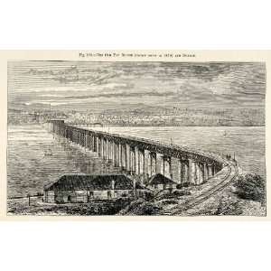 1882 Wood Engraving Tay Bridge Railroad Scotland Dundee Wormit Thomas 