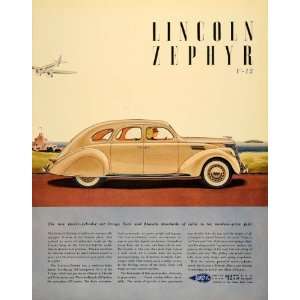  1936 Ad Tan Lincoln Zephyr V 12 Automobile Plane Luxury 