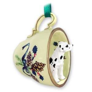 Great Dane Green Holiday Tea Cup Dog Ornament   Uncropped Ears 
