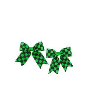  2pk Green Black Checker Bow Clip