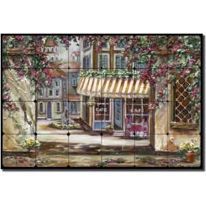 Town Square by Ginger Cook   Village Scene Tumbled Marble Mural 16 x 