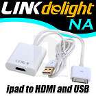 New 2 in1 iPad iPad 2 iPhone 4 4S to HDMI 1080p Video Audio +USB Cable 