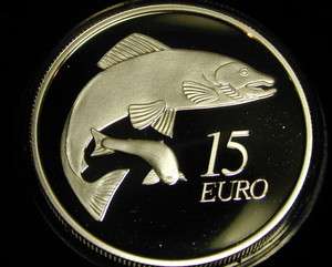 IRELAND 15 EURO SILVER PROOF COIN. 2011. SALMON  