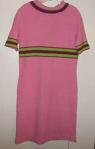 Vintage Mod Pink Lime Green Italian Knit Sweater Dress L  