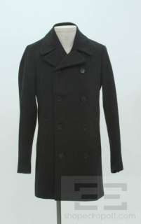 Helmut Lang Black Wool Double Breasted Mens Pea Coat Size 46  