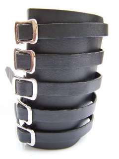   LEATHER GAUNTLET WRISTBAND 5 BUCKLES GOTHIC METAL PUNK EMO ROCK BLACK