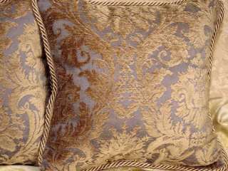 Decorative Throw Pillows blue taupe Elegant Old World Damask Chenille 
