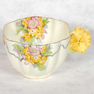 VINTAGE PARAGON MAY TIME FLORAL HANDLED CUP & SAUCER  