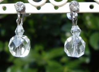 Vintage Cut Rock Crystal & Rhinestone Screw Back Earrings  