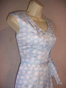 CALVIN KLEIN Blue White Cotton Spandex Belted V neck Versatile Dress 