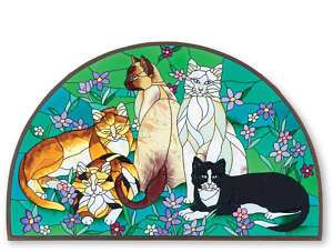 GORGEOUS TIFFANY CATS ARCH CAT STAINED GLASS ART PANEL  