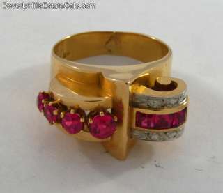 Antique Art Deco 7 Rubies 18k Gold Ring  