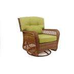   Brown All Weather Wicker Swivel Patio Chair with Green Cushions