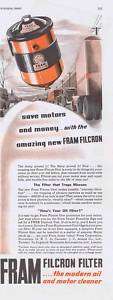 1946 VINTAGE AD   FRAM FILCRON FILTER (OIL FILTER) 6 8  
