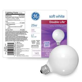 GE Soft White Double Life 25 Watt G25 Globe Incandescent Light Bulb (2 