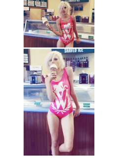   brand new with tag st yle swimwear wildfox logo one piece color neon