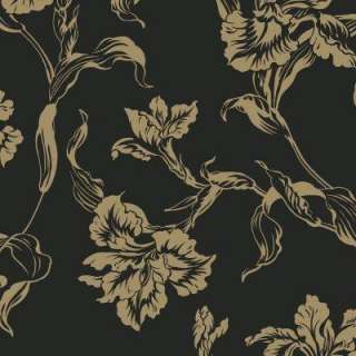 The Wallpaper Company 56 sq.ft.Black And Nickel Large Floral Wallpaper