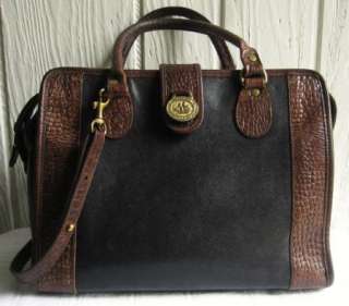 Brahmin Black Leather with Brown Croc Trim Satchel / Tote Bag Handbag 