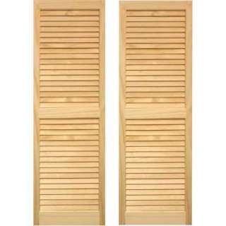 Pinecroft 15 in. x 55 in. Unfinished Louvered Shutters Pair SHL55 at 