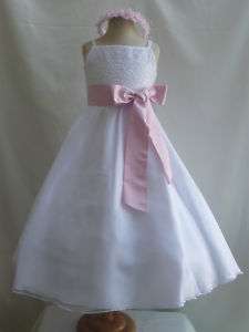 WHITE PINK EASTER FLOWER GIRL WEDDING DRESS 2 4 6 8 10  